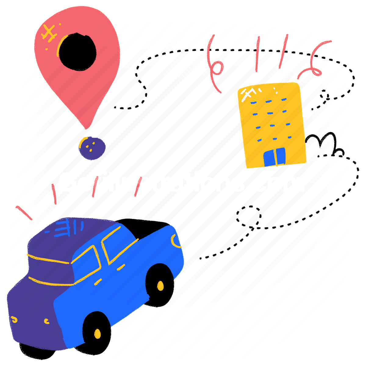 route, map, destination, vehicle, accommodation